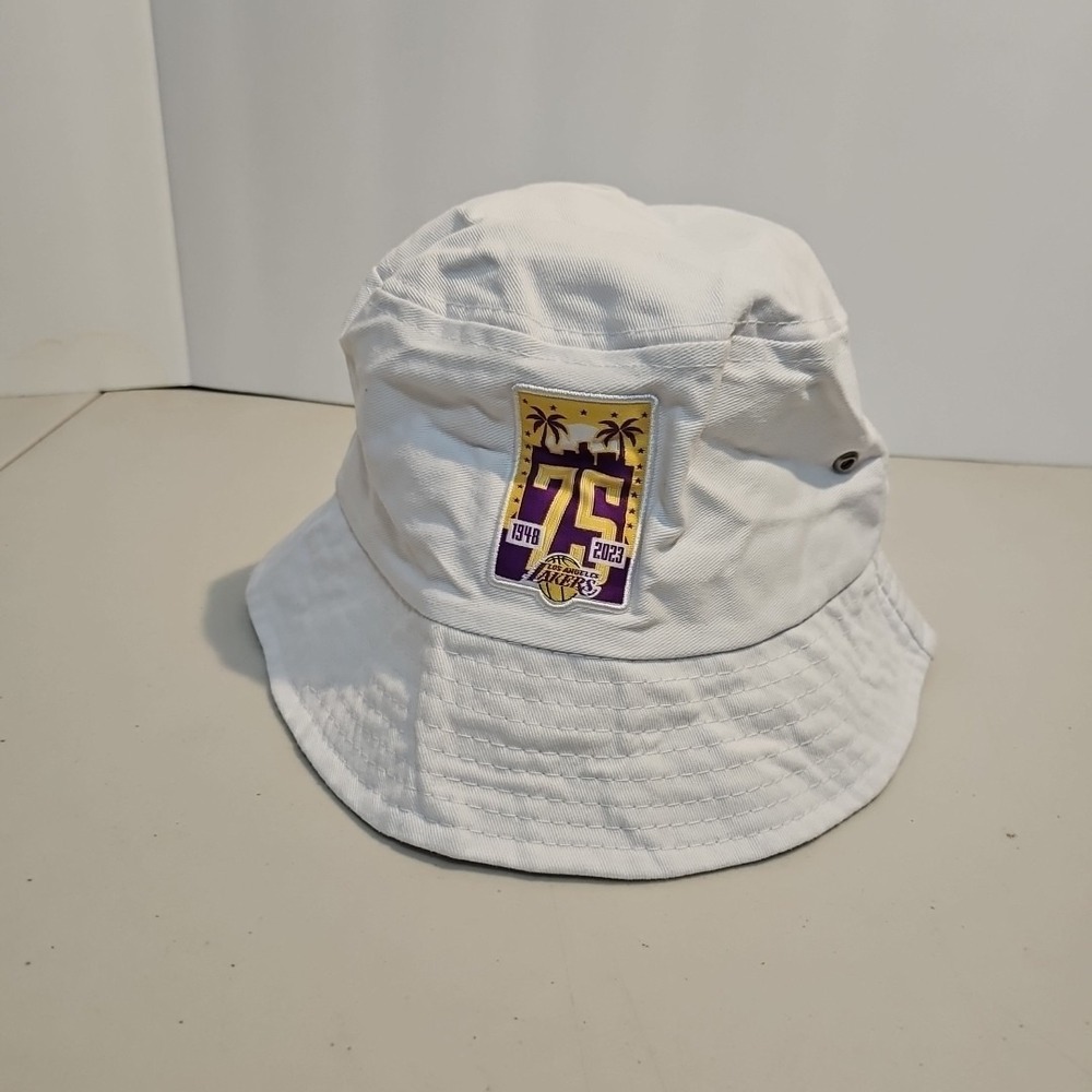 NBA Los Angeles Lakers Promo White Bucket Hat Adult One Size 75th Anniv Preowned - Picture 1 of 5